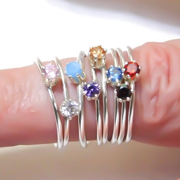 Set of 2 Sapphire & Blue Opal Stackable Rings 2-13 - Picture 4 of 7